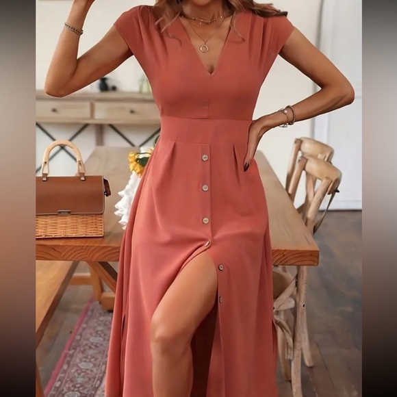 Crushed 'Coral' V-Neck Dress
